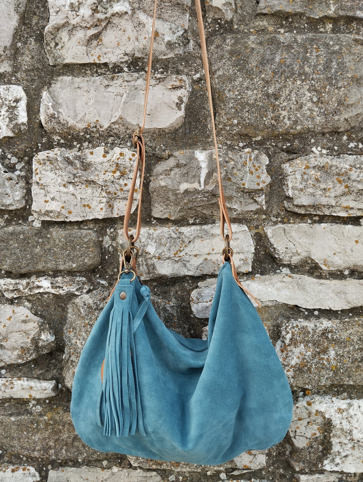 Hobo bag taglia media in pelle scamosciata e vacchetta